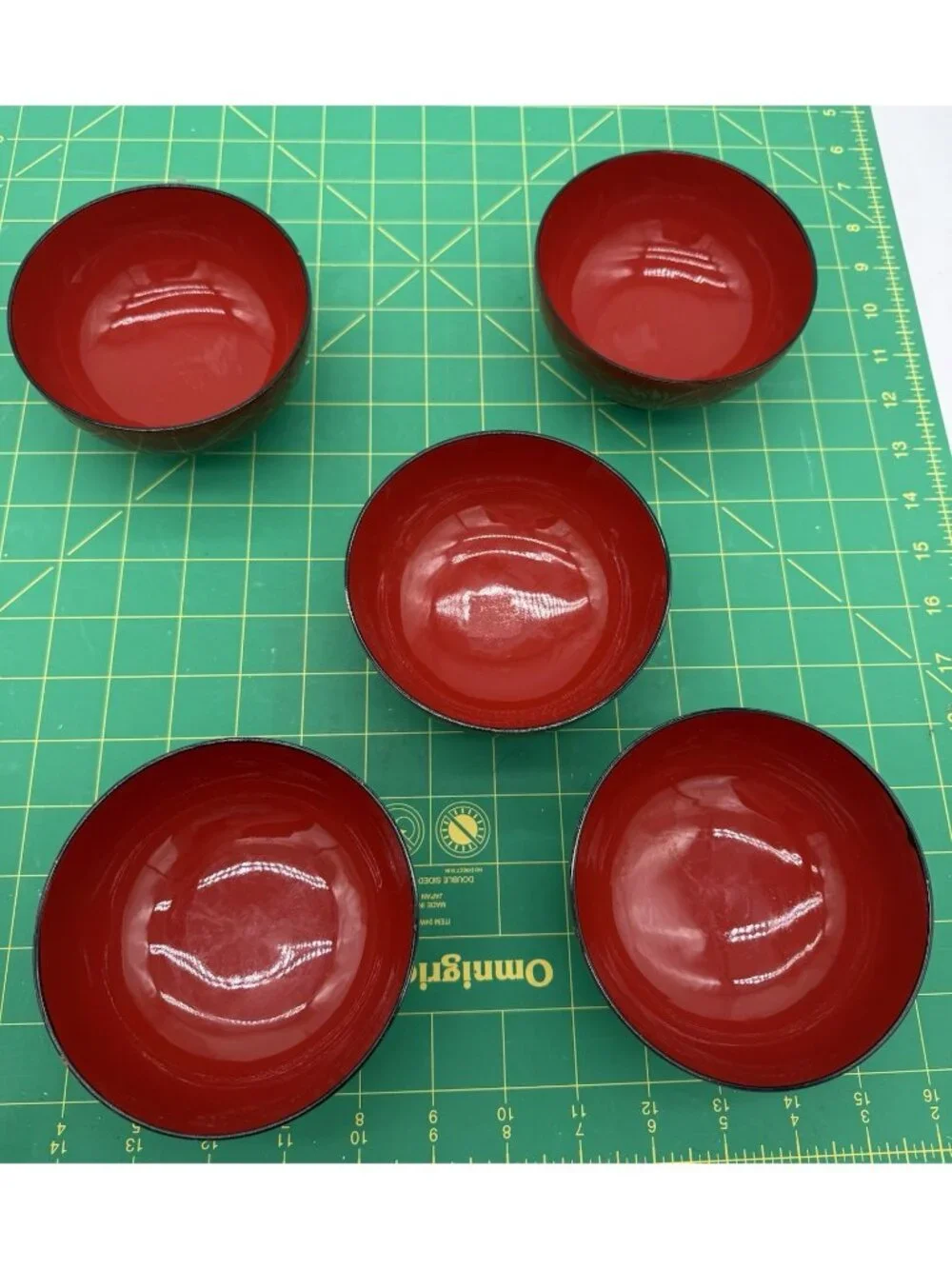 5 Vintage Japanese Gold Gilt Floral Pattern Red Lacquer Rice Miso Bowls READ
